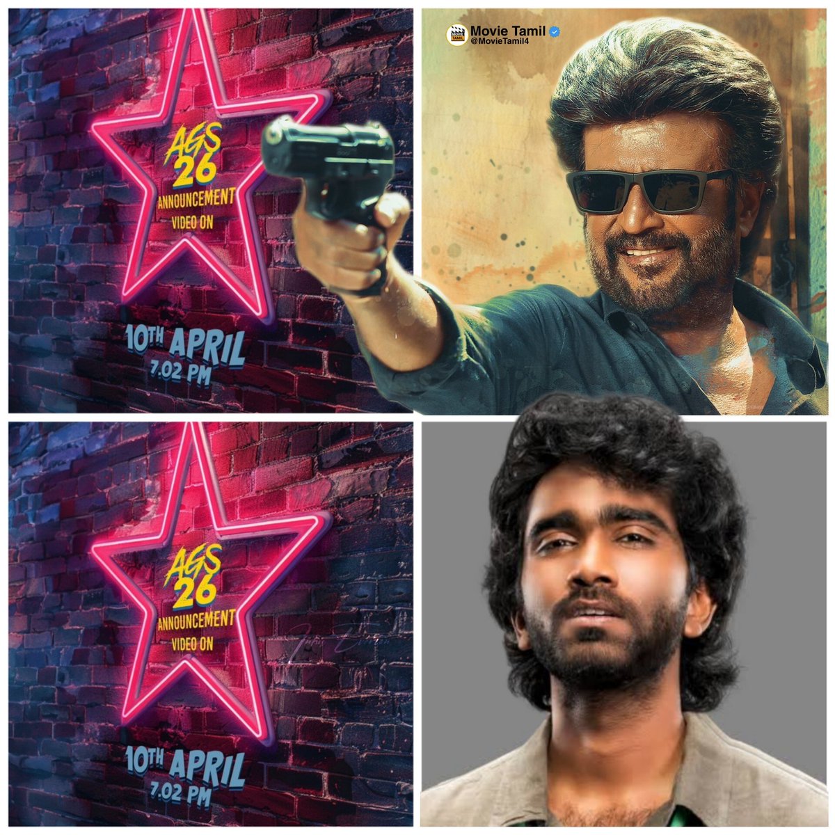 NEW FILM : #AGS26 ✅

- AGS will announce the next film today at 7:02 PM. 🤜🤛

Let's wait and see who is going to direct this film and who is the hero.

 - #SuperstarRajinikanth Project.?
or
- #PradeepRanganathan nd Project ? 🤔

Summa Jollyaa Oru Padam!!

#Vettaiyan