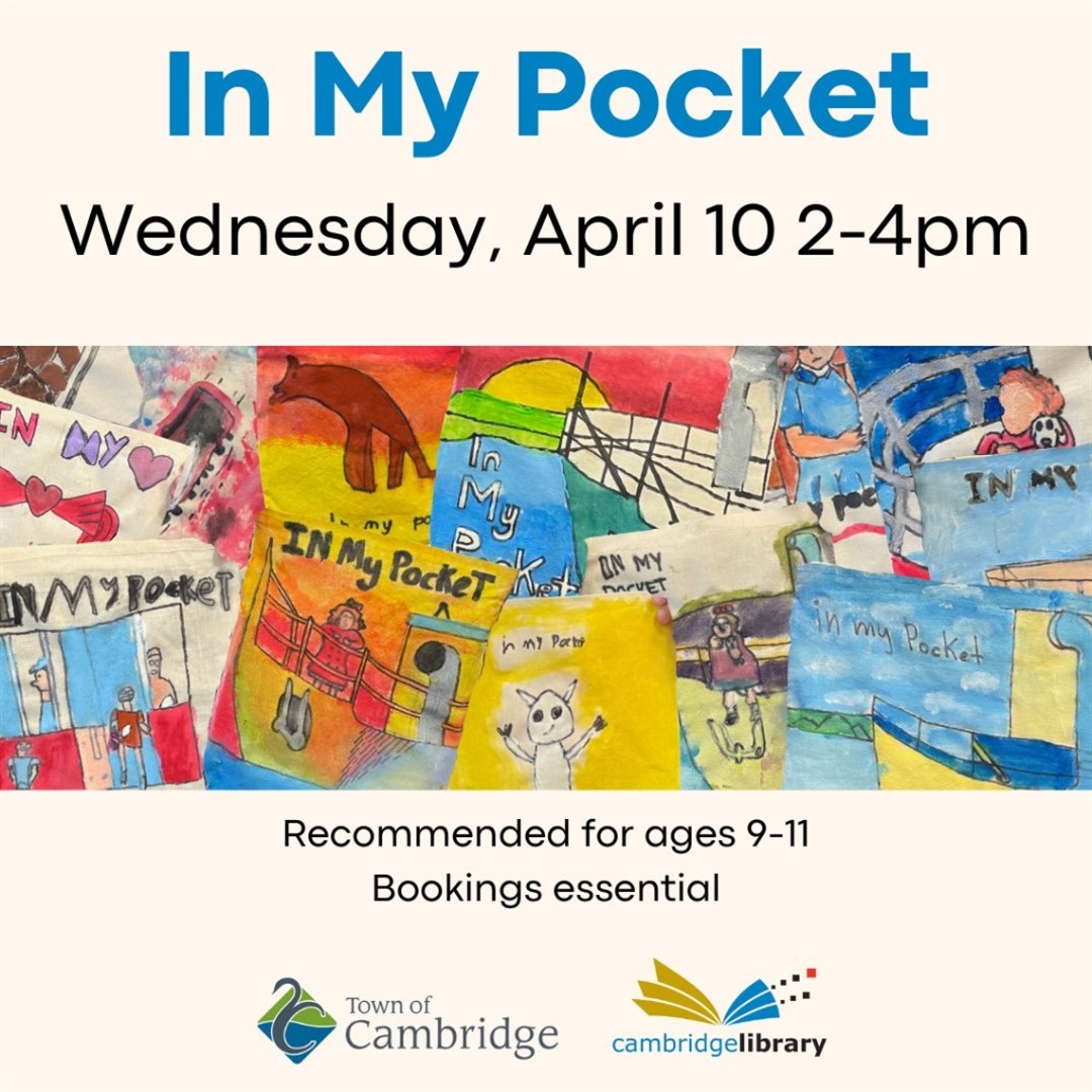 There is still time to reserve your free spot for this afternoon's 'In My Pocket,' an uplifting tale followed by a creative arts workshop. Ages 9 to 12. Book now!

📅 Today, 10 April 2024
🕑 2pm to 4pm
📍 Cambridge Library, Floreat

#InMyPocket #CraftEvent #CambridgeLibrary 🎨