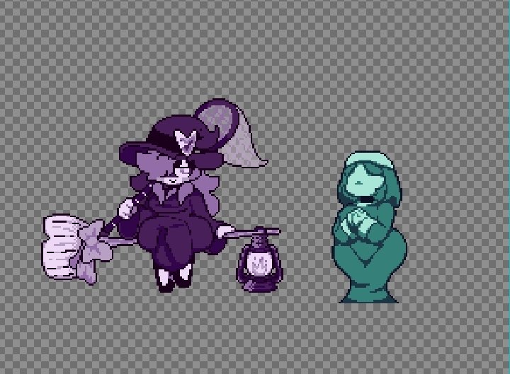 Sprites de los personajes principales del juego una monja y una bruja