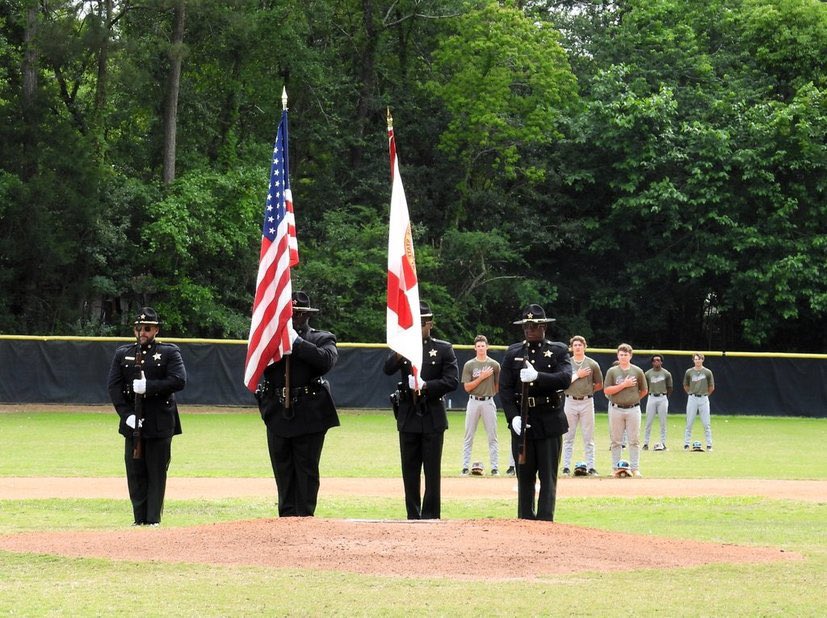 Thank you to Leon Co Asst Sheriff Grady Jordan @GjJordan3 for being guest of honor for Military/First Responder Appreciation Day. A 1989 NFC BB alumni & former @FSUBaseball alumni 1992-93. Also, thank you to the Leon Co Sheriff Honor Guard & Alex Massey for singing the Anthem