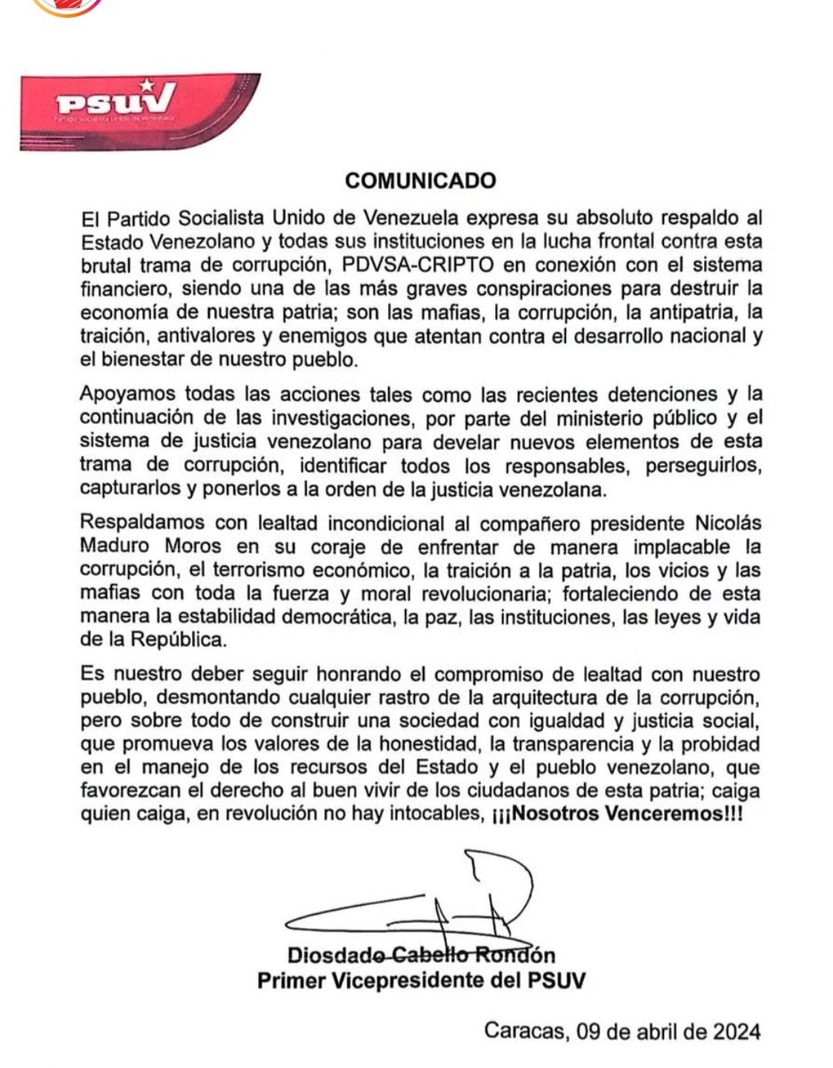 #Comunicado @PartidoPSUV