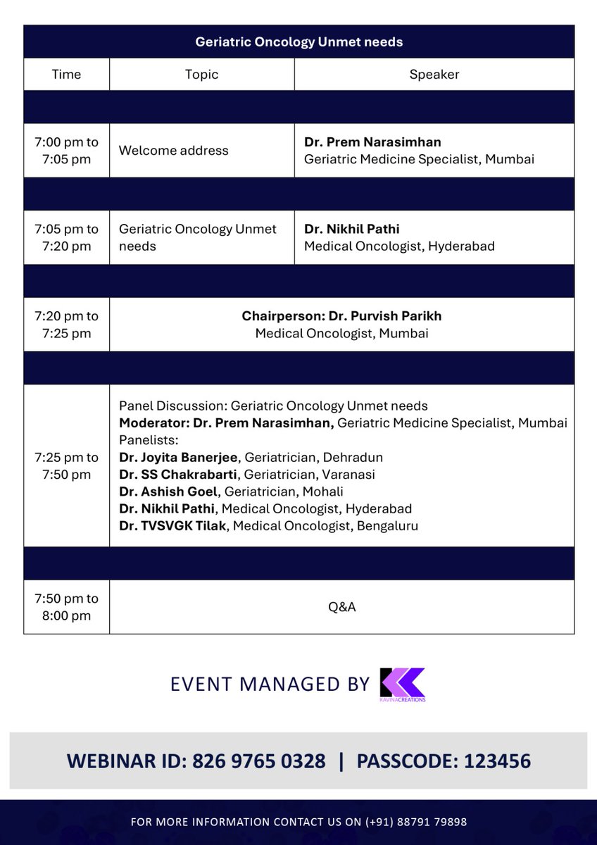 Dr Prem Narasimhan (@nnprem) on Twitter photo Please join us for the beginning of the exciting webinar series by the Asian Geriatric Oncology Society 
April 11th 2024 7pm onwards IST.
#Asiangeriatriconcologysociety 
#Geriatriconcology
#Eldercare Please join us for the beginning of the exciting webinar series by the Asian Geriatric Oncology Society 
April 11th 2024 7pm onwards IST.
#Asiangeriatriconcologysociety 
#Geriatriconcology
#Eldercare