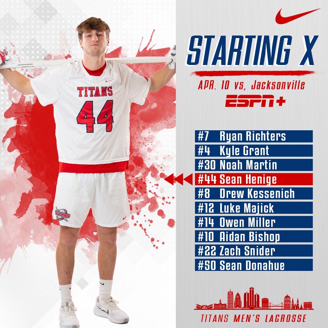 Titans going with this starting 🔟 as we look to make it 3 in a row. First face-off is in 30 minutes

#DetroitsCollegeTeam #ASUNMLAX ⚔️🥍