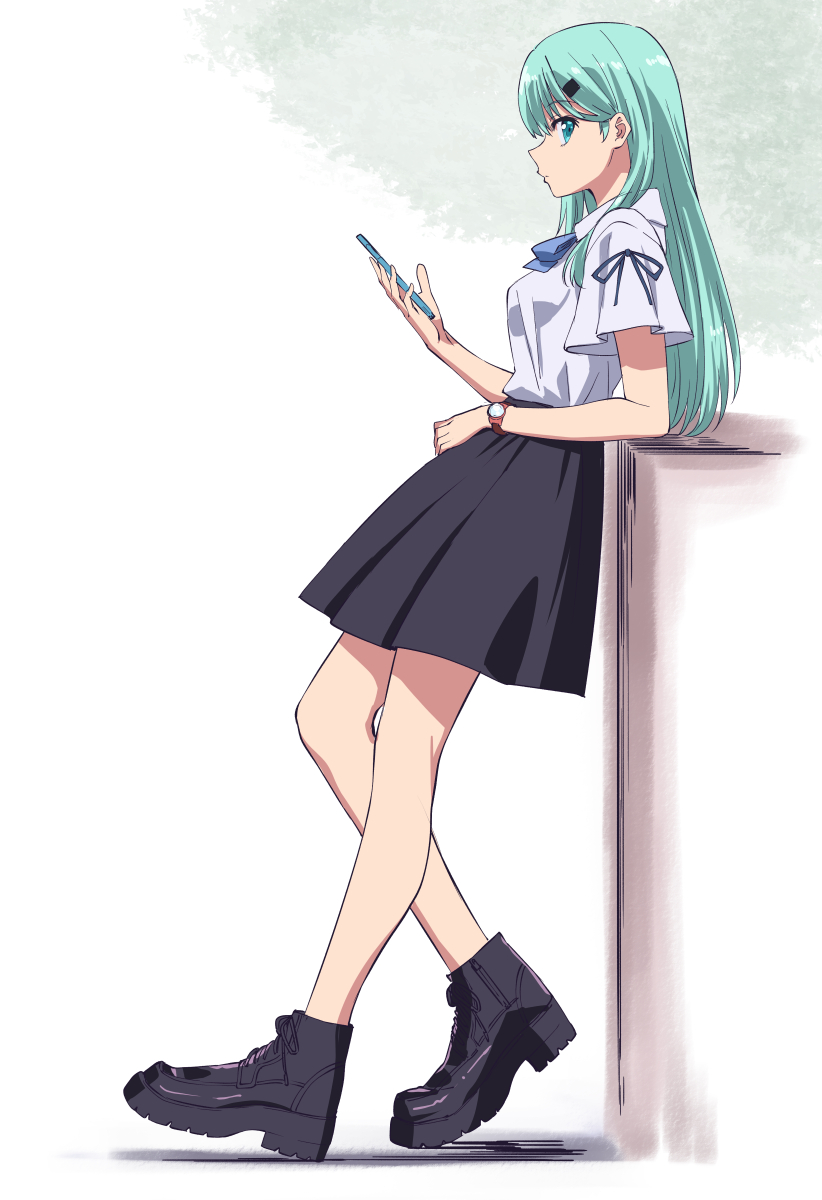 suzuya (kancolle) 1girl solo long hair shirt skirt hair ornament holding  illustration images