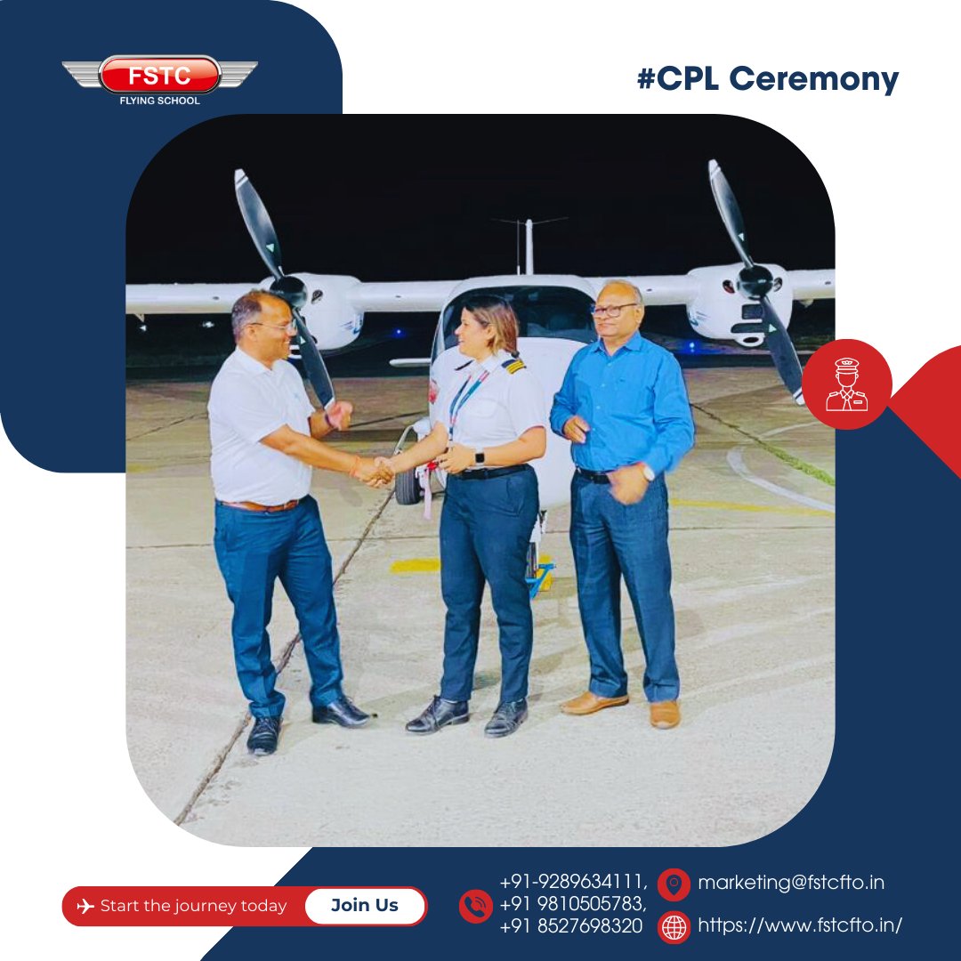 fstc_india's tweet image. Congratulations, Capt. Muskhaan, on successfully completing ur #CPL training at #FSTCFlyingSchool. 
The next #CPLbatch will #commence on 22 April&apos;24. 
Connect: 8527698320, 9289634111, 9810505783 📨 marketing@fstcfto.in 🌐 fstcfto.in
#GroundClasses #Typerating #FSTC