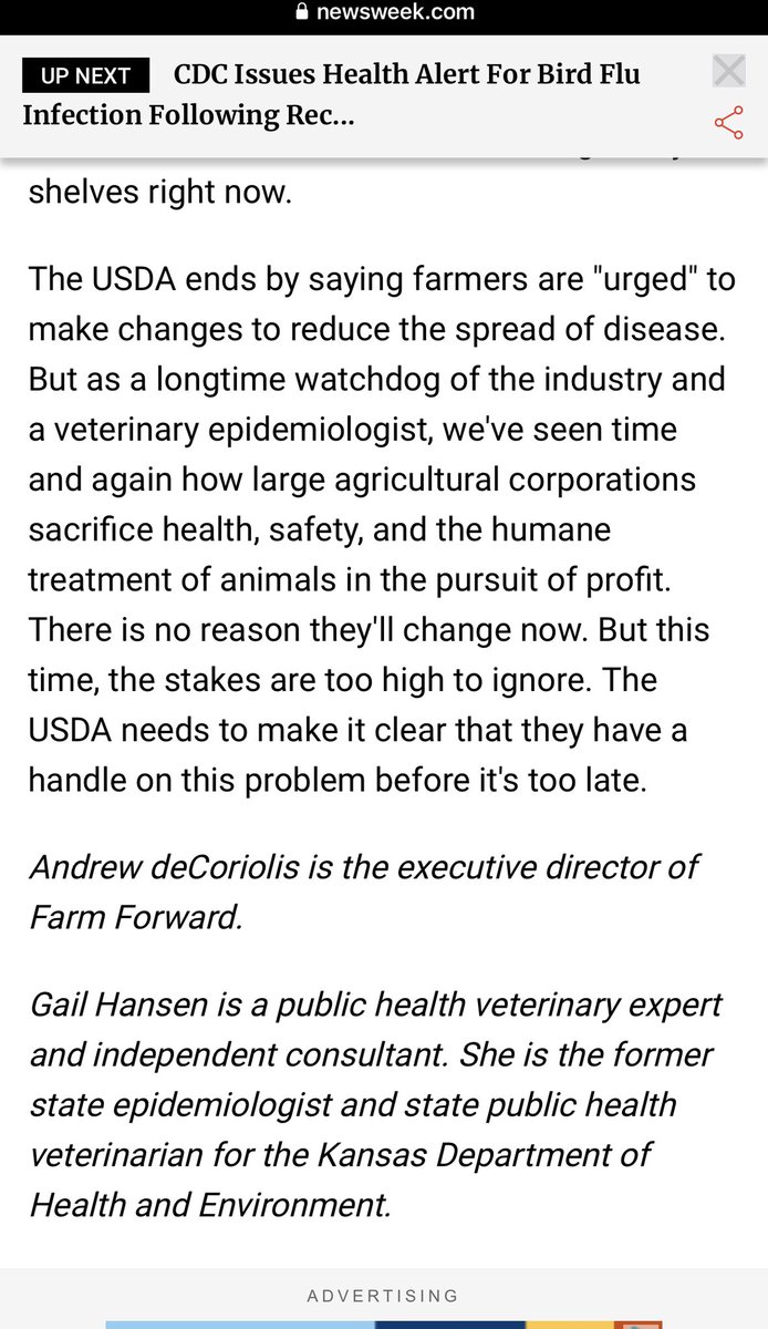 I don’t know if #H5N1 is on your radar yet, but it is pretty scary situation, and if you consume DAIRY PRODUCTS made in the US, you’re definitely going to want to read this Op-Ed. newsweek.com/usda-isnt-insp… According to the co-writers* of this Op-Ed published on 4/4/24, “It's not…