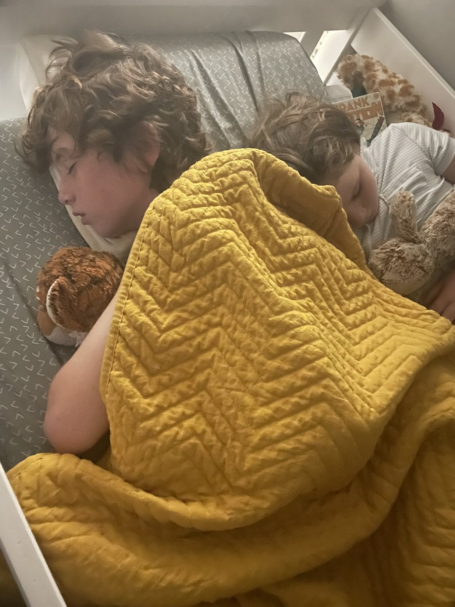 Severe weather forced these siblings into the same twin-sized top bunk. 🥰🥰 @hbg4