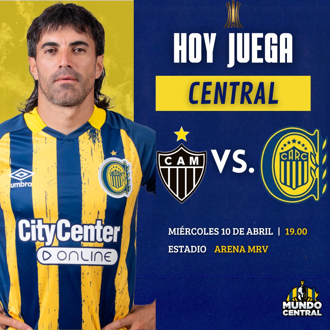 #HoyJuegaCentral | 😃💙💛

🏆 CONMEBOL #Libertadores
🆚 @Atletico
🕢 19 hs
🏟️ Arena MRV
📺 Fox Sports 2
👨🏻‍⚖️ Kevin Ortega 🇵🇪

#VamosCanalla 💪🏽🇺🇦