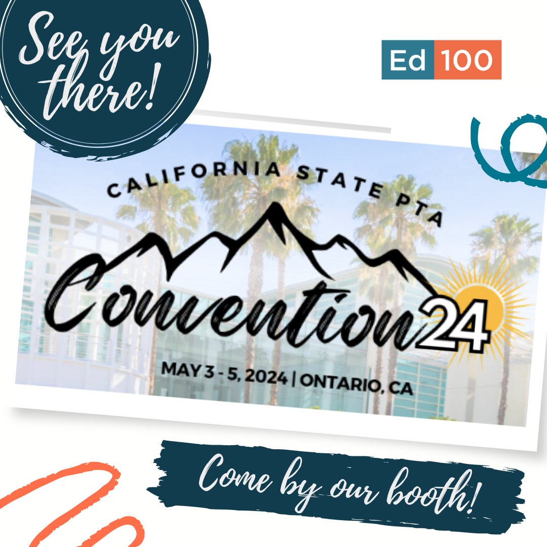 🌟 The Ed100 Team is thrilled to be back at the California State PTA Convention this year! 🎉

If you're attending, don't miss the chance to swing by our booth to say hello and grab some awesome goodies. 

Drop a comment below if we can expect to see you there! 👋