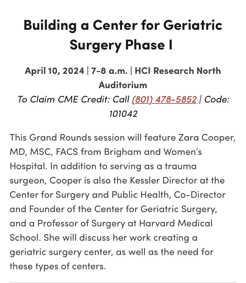 Looking forward to the awesome Dr. @zaracMD ‘s Grand Rounds tomorrow morning. #LeaderExtraordinaire @BrighamSurgery @UofUSurgery