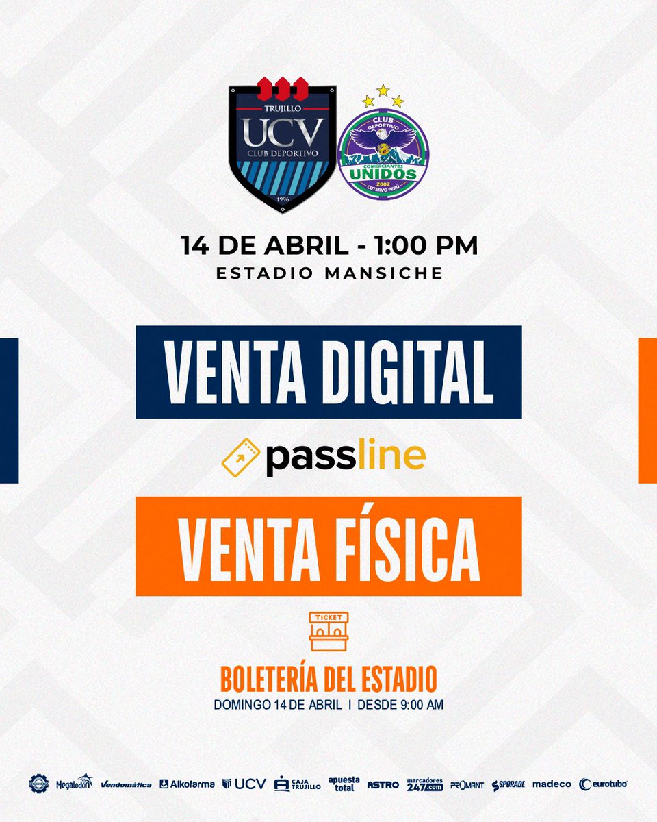 🗣️ ¡Atención Poeta! 𝐈𝐧𝐢𝐜𝐢ó 𝐥𝐚 𝐯𝐞𝐧𝐭𝐚 𝐯𝐢𝐫𝐭𝐮𝐚𝐥 𝐞𝐧 𝐩𝐚𝐬𝐬𝐥𝐢𝐧𝐞: 🎟️ bit.ly/4aPTvrg 🆚 @comerciantes_unidoscutervo 🗣️ Un solo corazón 🧡 🏆: @liga1teapuesto #FuerzaVallejo #VallejoEsTrujillo #UnSoloCorazón