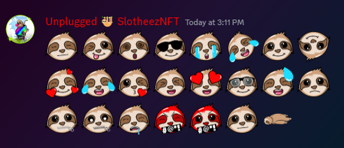 slotheezNFT's tweet photo. Are you in our discord?
Have you seen our super cute Slotheez emojis?

I mean check these lil cute emojis out!
One for every emotion lol 

Jump in our discord so you can use them!
https://t.co/VcSnSaoGqX

#Slothfam #SlotheezNFT #Slotheez #NFTCommunity #Discord https://t.co/WEDhlJ2T8f