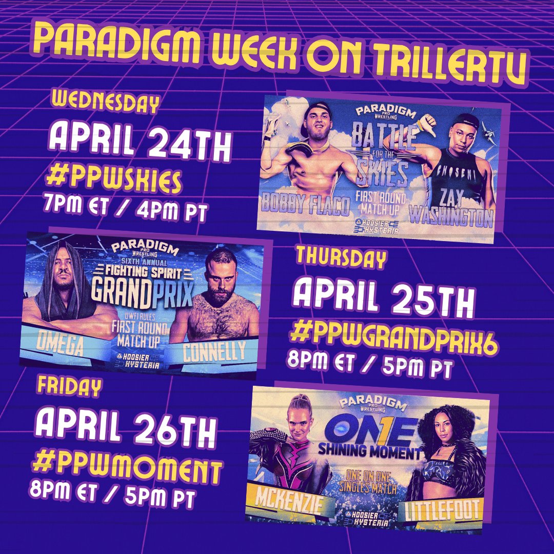 We're taking over @FiteTV's TrillerTV on April 24th through the 26th for PARADIGM WEEK with three straight nights of new content featuring @BobbyFlacoWwa4, @502Pitbull, @mdcon420, @YungLittlefoot, @Shazza_McKenzie and tons more!