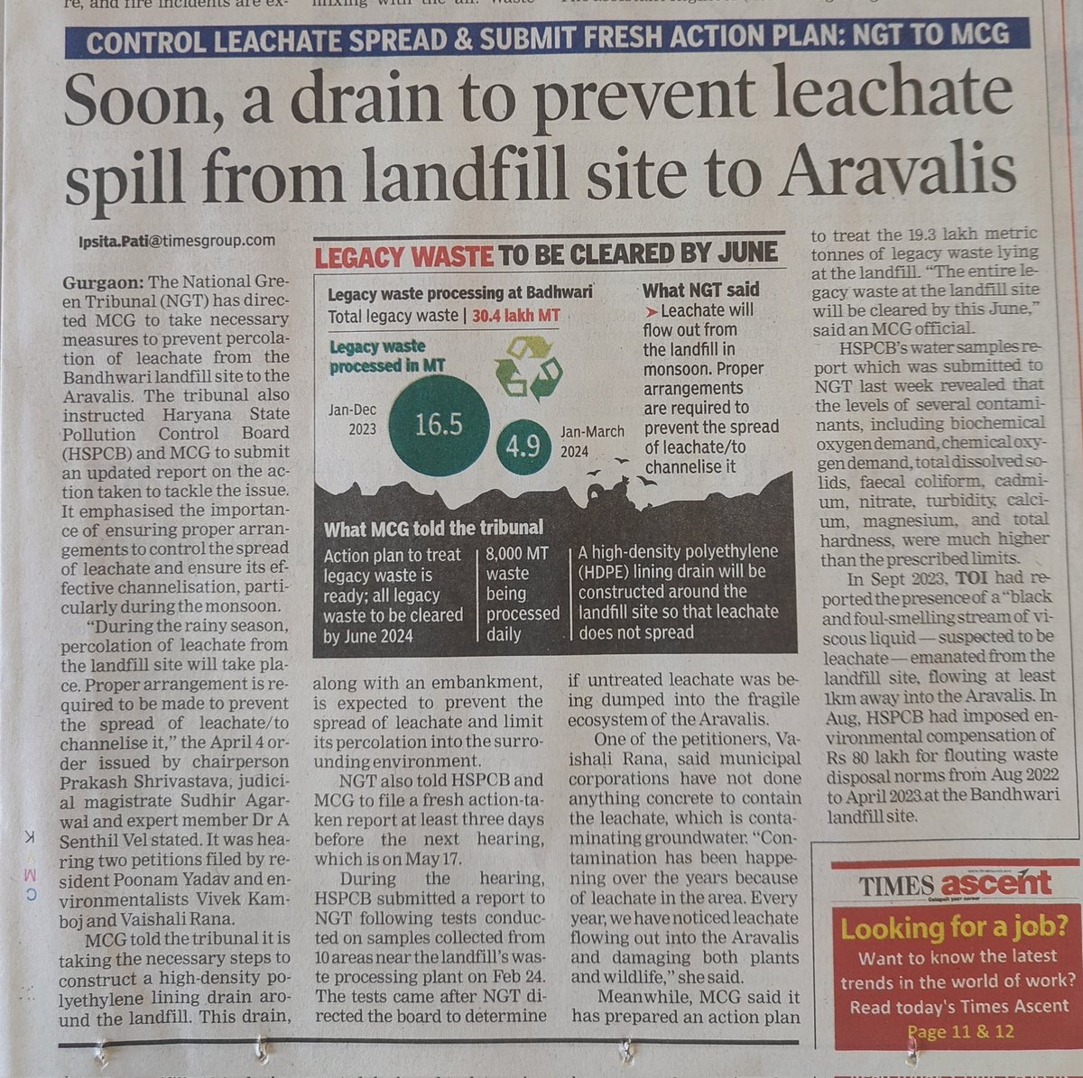Control leachate spill into #Aravalis, NGT asks @MunCorpGurugram; civic body to build drain to prevent spread @rahuulchoudhary @lifeindia2016 @SethiRuchikaT @SunilHarsana Read the full story here shorturl.at/CFGLW
