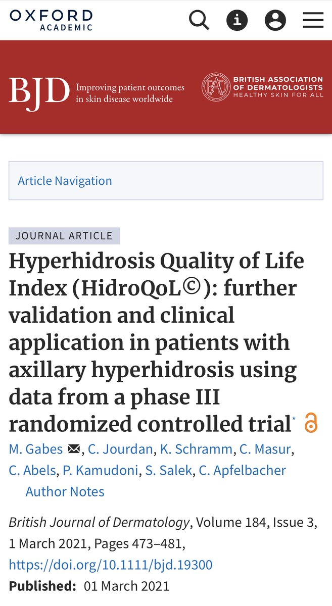 What do Hyperhidrosis Quality of Life Index (HidroQoL©) scores mean? Transferring science into practice by establishing a score banding system doi.org/10.1093/bjd/lj…