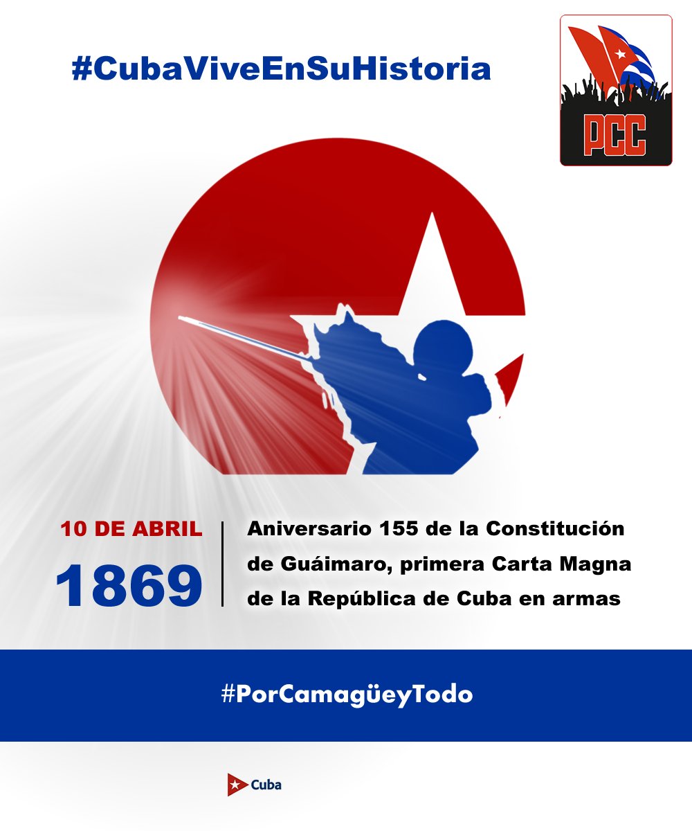 En el aniversario 155 de la Constitución de #Guáimaro, primera Carta Magna de la República de #Cuba en armas, el bravo pueblo de #Camagüey rinde homenaje a los próceres, héroes y mártires que aseguraron las bases fundacionales emancipadoras de una nación libre y soberana.