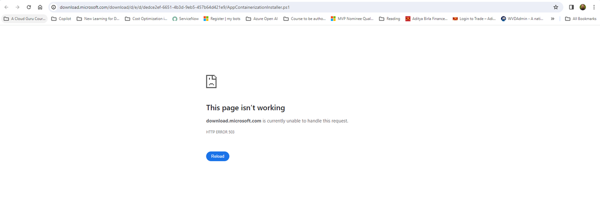 mstechtrainings's tweet photo. @AzureSupport This is what I get when I click on the download button. https://t.co/iRclorbafm