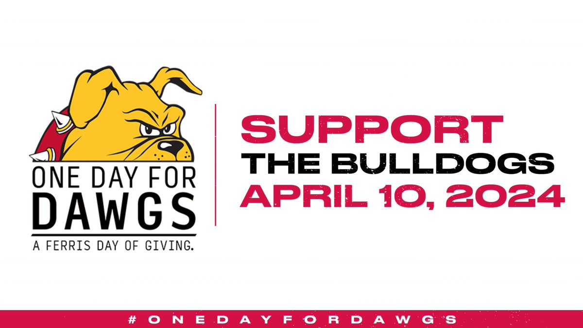 ONE DAY FOR DAWGS! Wednesday is Ferris State's annual day of giving. Help support all the Bulldog Athletics' related causes on this special day all day long. Go Bulldogs! tinyurl.com/8nbsvath