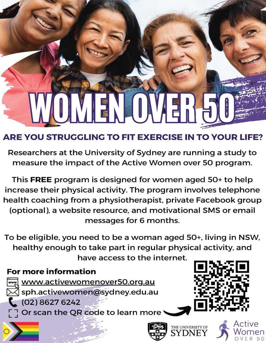 We are looking for volunteers to participate in a program aiming to increase physical activity in women aged 50+. Learn more: activewomenover50.org.au