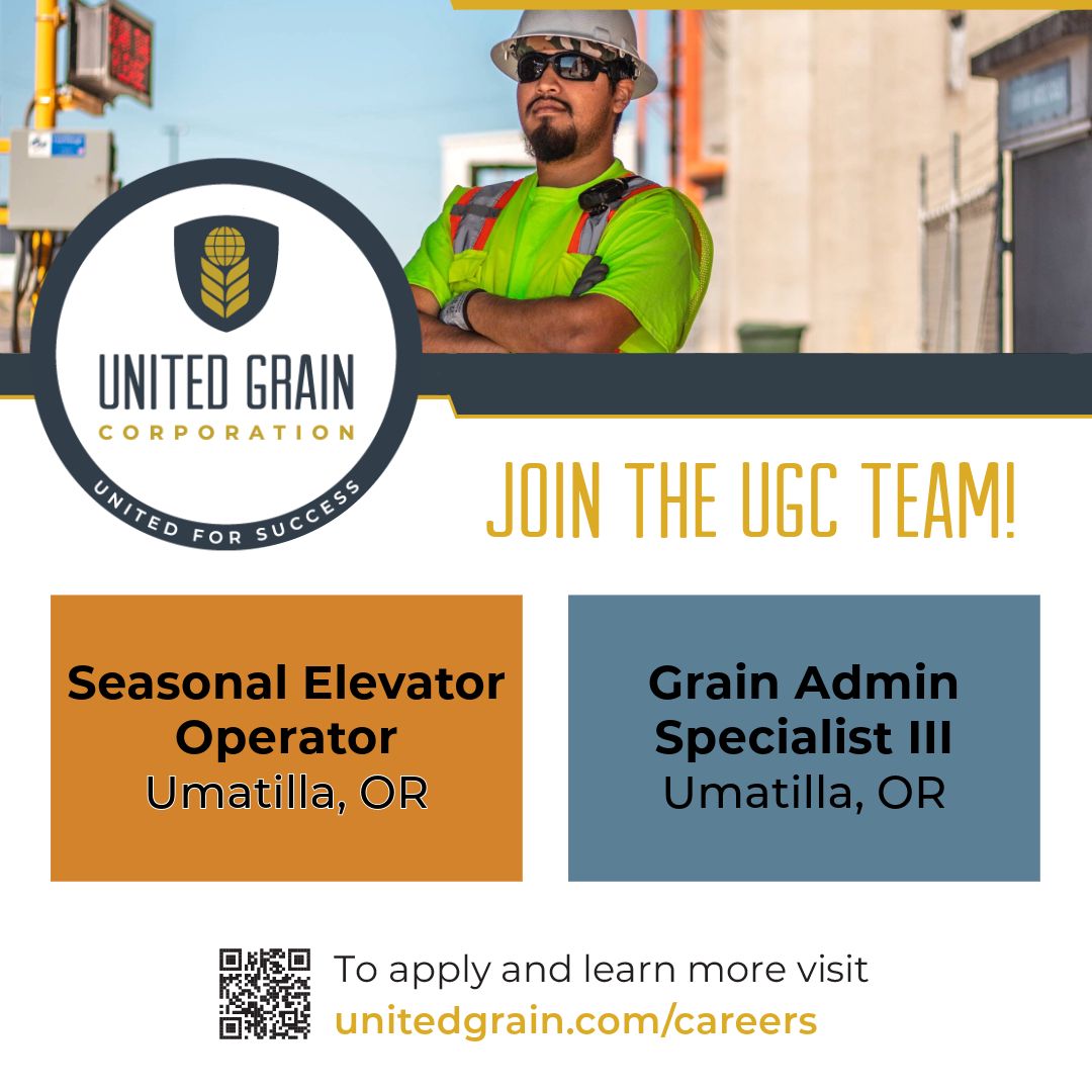 🌾 Exciting opportunities await at United Grain in Umatilla, Oregon for a Grain Administrative Specialist III and a Seasonal Elevator Operator. For more information go to: bit.ly/4bBahM4 #Umatilla #UmatillaOregon #Oregon #UnitedGrain #NowHiring