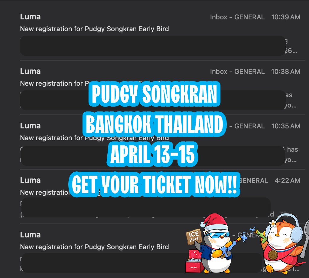 You will be crying for year if you miss #PudgySongkran. I'm not even joking. Get you ticket now lu.ma/pudgysongkran