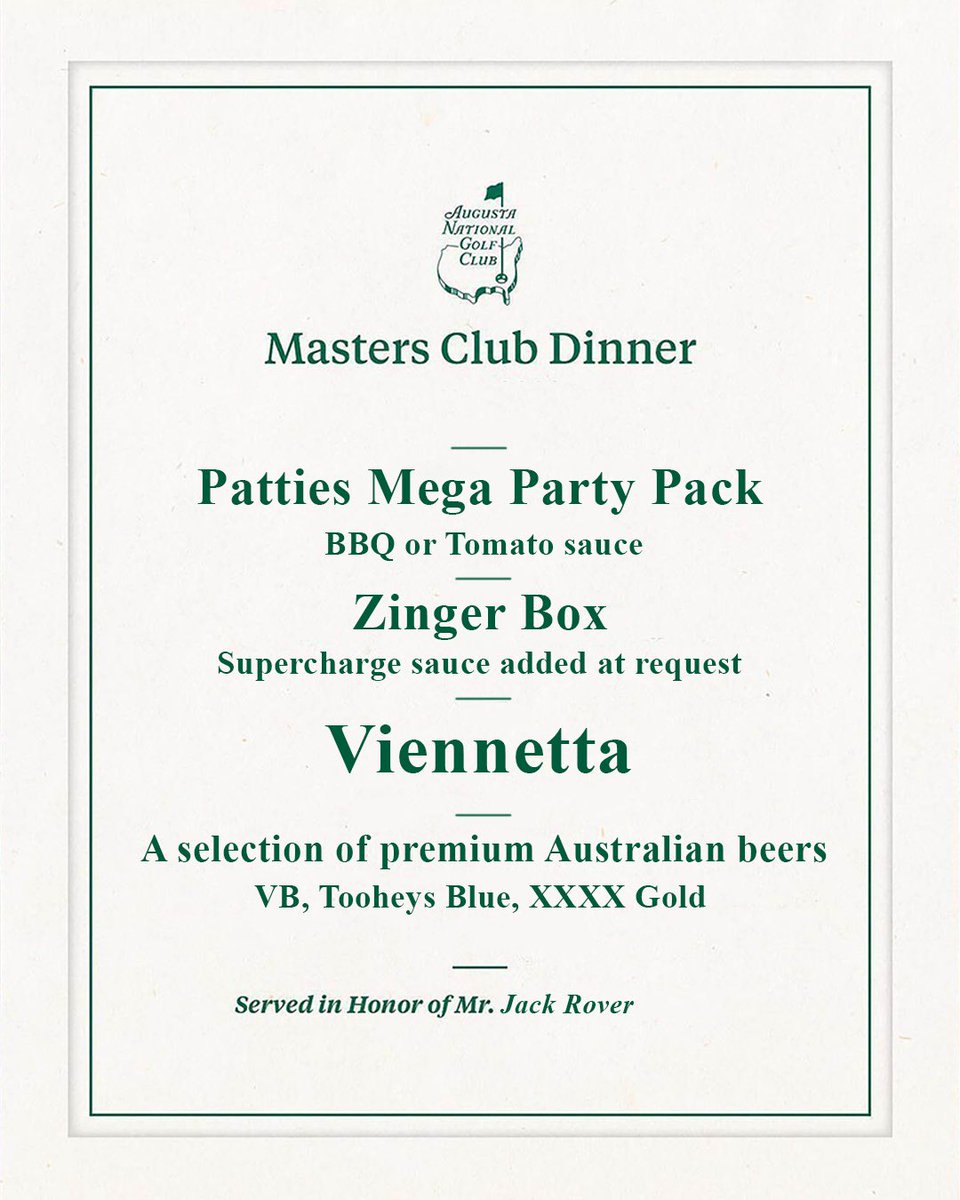 If a regular weekend hacker picked the Master’s dinner menu.