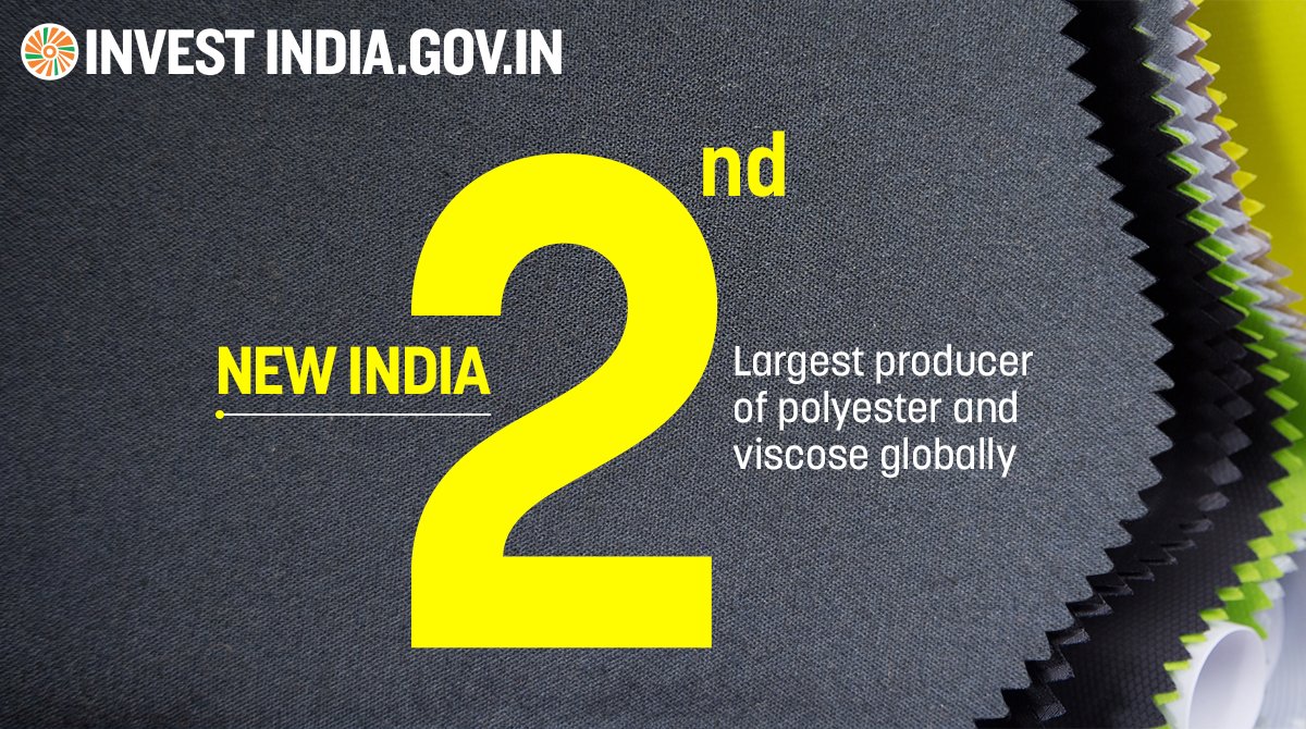 The dynamic duo of #polyester and #viscose commands a 94% share in volume, polyester leading with ~78% in India's manmade fibre market - knitting the country's growth fabric.

Explore more: bit.ly/textiles-appar…

#InvestInIndia #Handlooms #TextileIndustry #TextileAndApparel