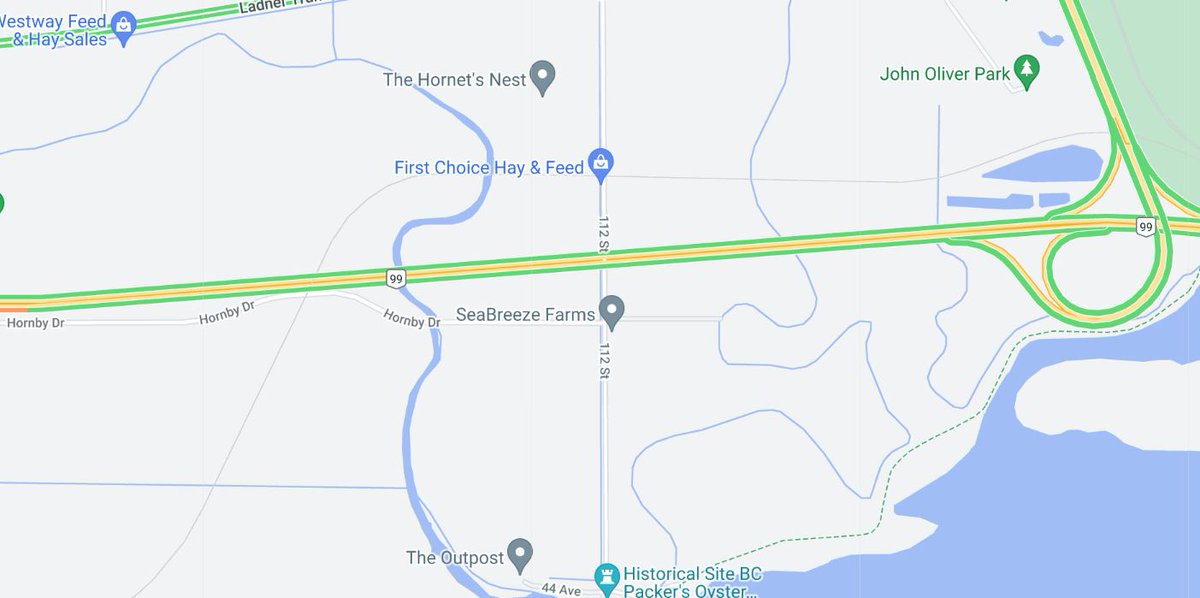 🚧🦺#BCHwy99 Maintenance work has the left lanes blocked in both directions at the 112th St overpass. Please watch for traffic control and exercise caution. Estimated completion: 5 am #LadnerBC #DeltaBC