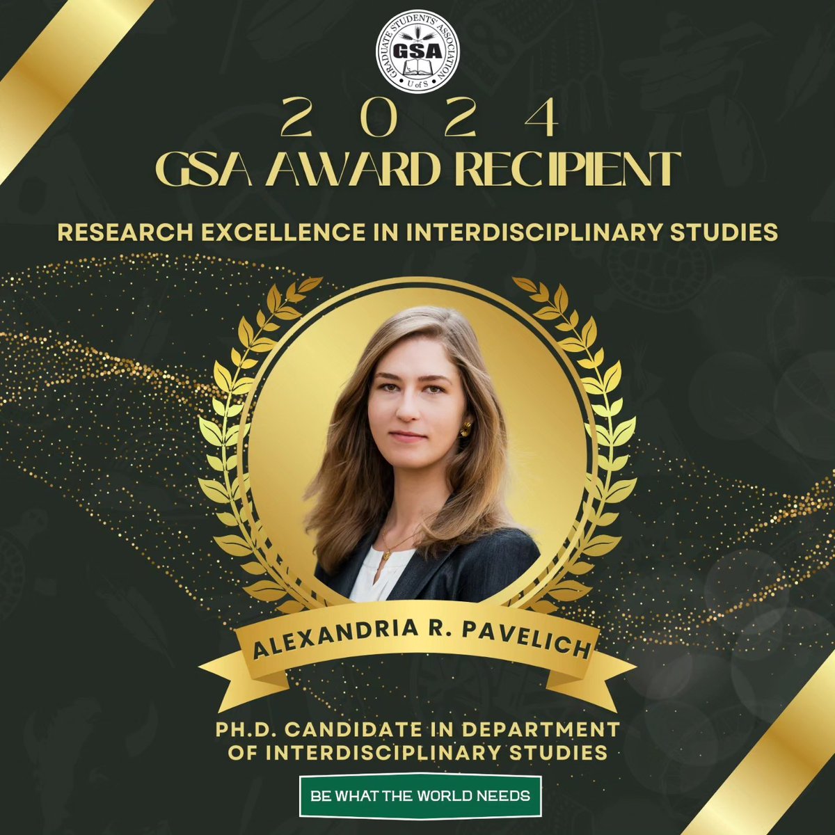 Very excited to receive this recognition from @GSA_USask @UofSCGPS @usask - the 2024 Award Recipient for Research Excellence in Interdisciplinary Studies! Thank you to my incredible mentors @ColleenAnneDell & @docstemp for their nomination and on-going support of AAI research