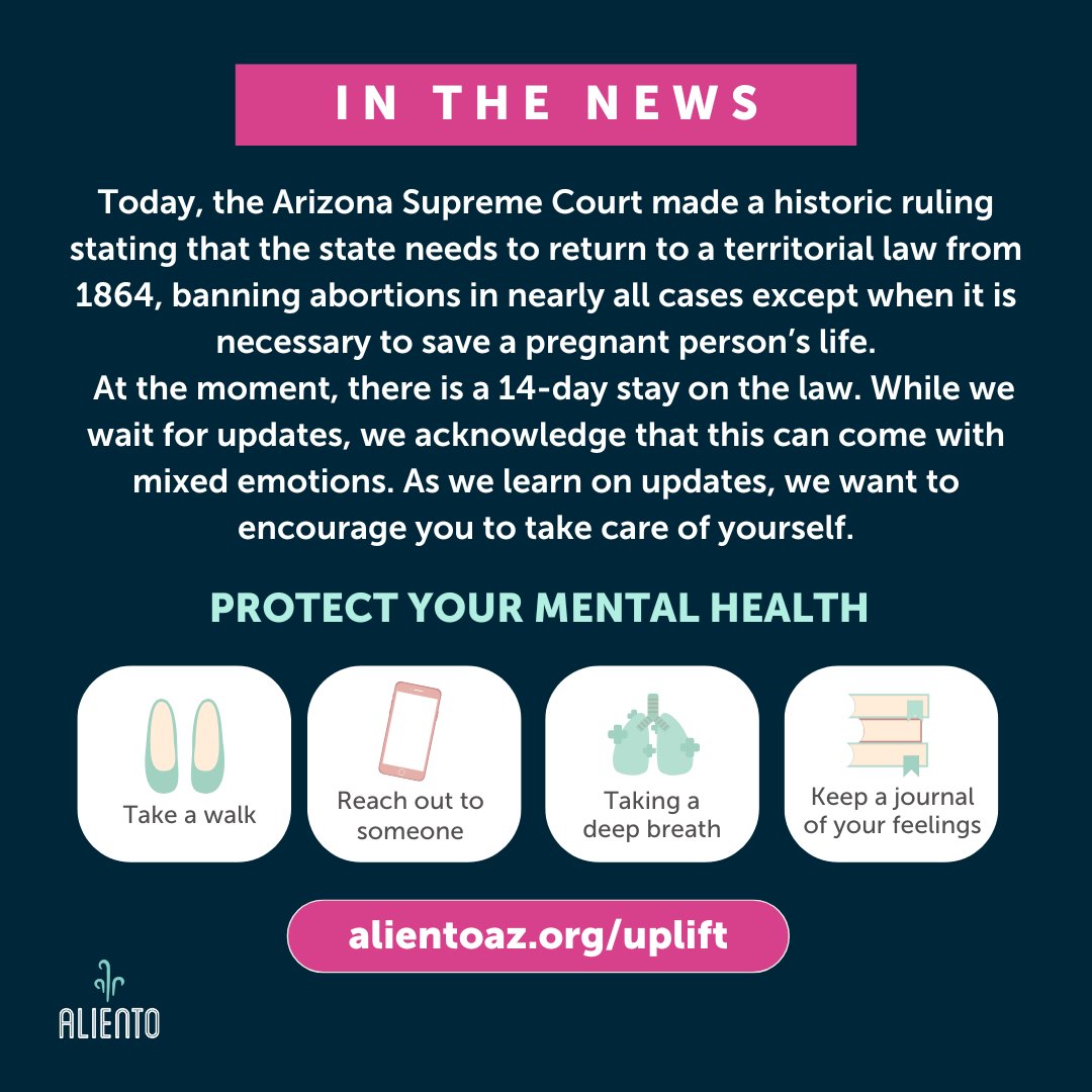 Today’s news might bring a lot of mixed emotions. Given the news cycle, we want to remind folks to not forget to take care of their mental health in times of uncertainty. Seek our mental health resources for additional support on alientoaz.org/uplift #alientoaz