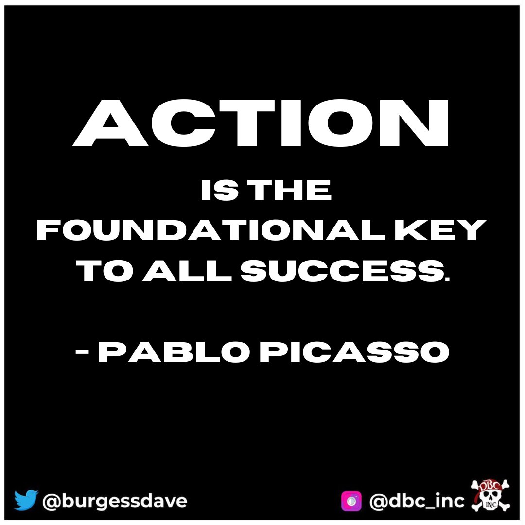 'Action is the foundational key to all success.' - Pablo Picasso When I am struggling it is often due to inertia. When I get myself into motion and start taking action, everything changes for the better. #tlap #dbcincbooks