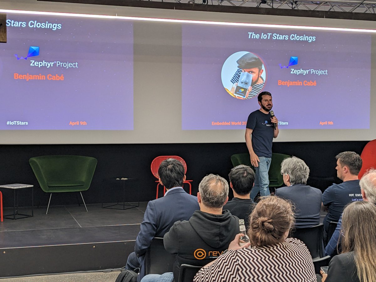 If you missed the @iotstars event last night at #embeddedworld - that's ok 👍! Stop by the @ZephyrIoT booth (Hall 4- booth 170) and ask @kartben all your #ZephyrRTOS questions! hubs.la/Q02sm8tF0 @linuxfoundation #opensource #ew24 #IoT