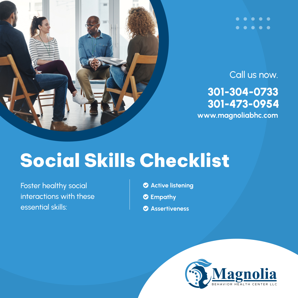 Cultivate strong social skills for better relationships and mental well-being. Start practicing today.

#FrederickMD #BehavioralHealthCare #SocialSkills