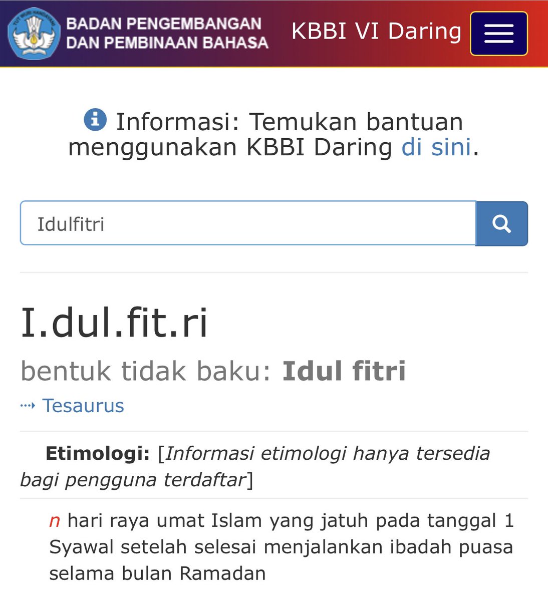 ❌ Idul Fitri ✅ Idulfitri ❌ Hari Raya Idulfitri ✅ Hari raya Idulfitri ❌ Selamat Hari Raya Idulfitri ✅ Selamat hari raya Idulfitri Tapi tahu enggak sih… Mengapa Idulfitri harus ditulis serangkai dan tidak bercerai?