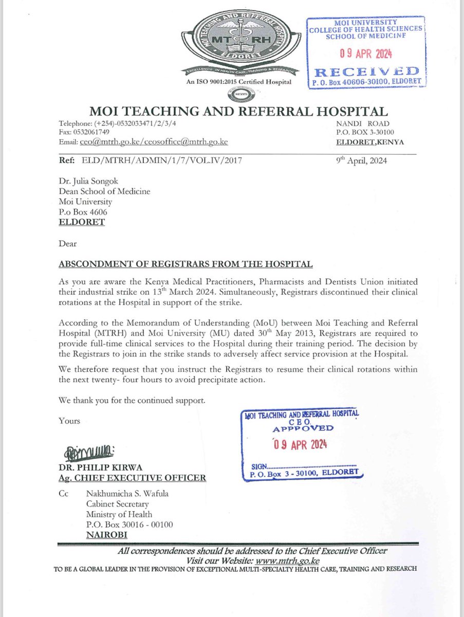 Residents have agreed to support  Referral Hospitals in living within their means by avoiding these hospitals! @KNH_hospital @MTRHofficial @kutrrh can now employ their workers & stop relying on students for free  Labour. 
#StopModernSlavery
#PayResidentDoctors 
#DoctorsStrikeKE