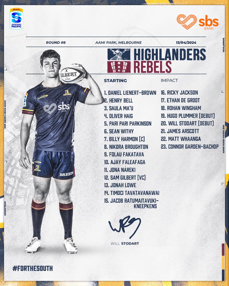 Your Highlanders team to take on the Melbourne Rebels on Saturday 🔥