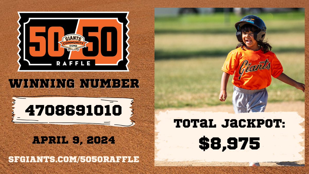 Here is the winning number from tonight's game! Please email 5050raffle@sfgiants.com to claim your prize.