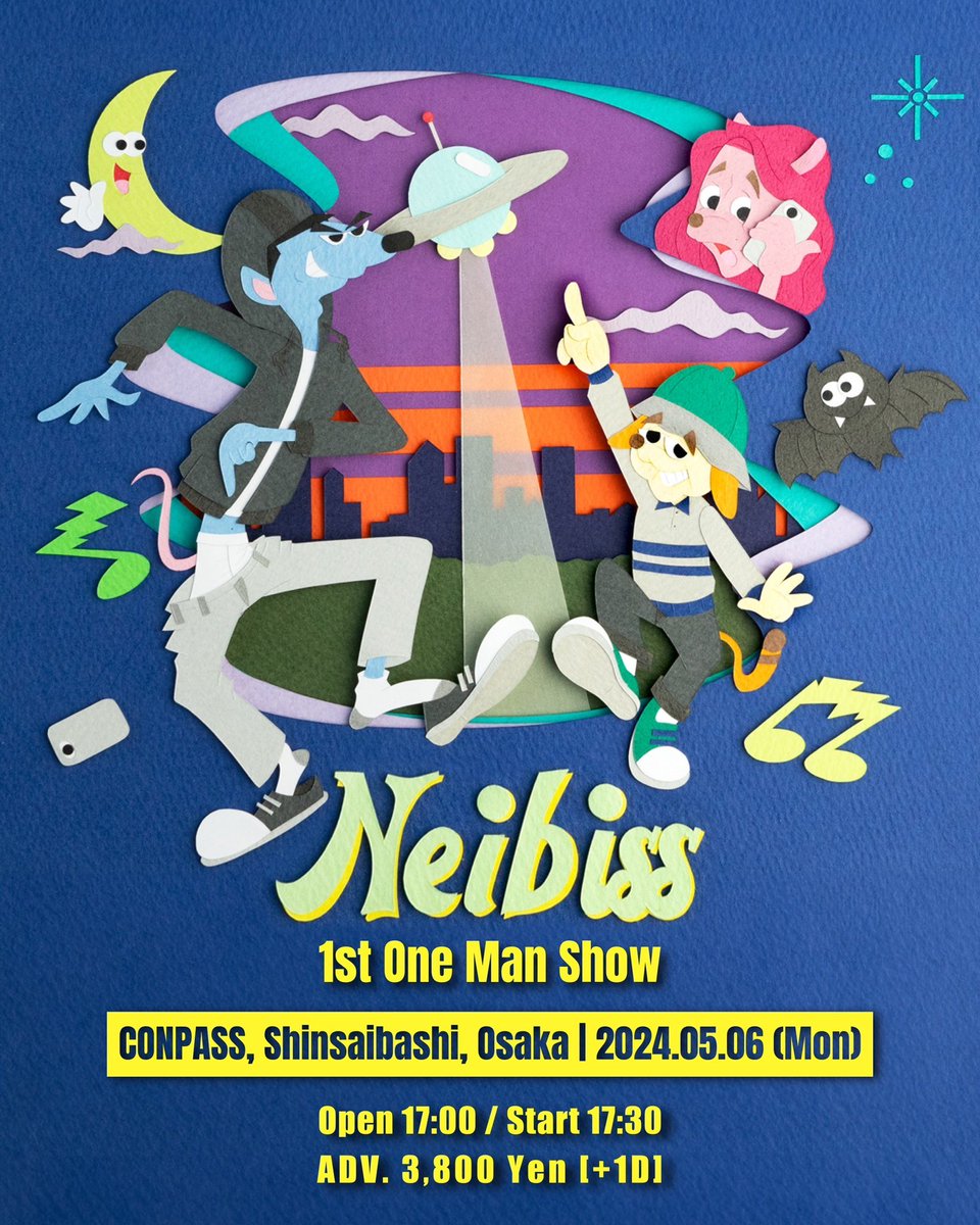 Neibiss 1st One Man Show Neibiss OPEN 17:00 START 17:30 2024.05.06 MON 前売 ¥3,800(D別) 大阪 東心斎橋 CONPASS e+ eplus.jp/sf/detail/3719… チケットぴあt.pia.jp/pia/search_all… ローソンチケットl-tike.com/search/?keywor…