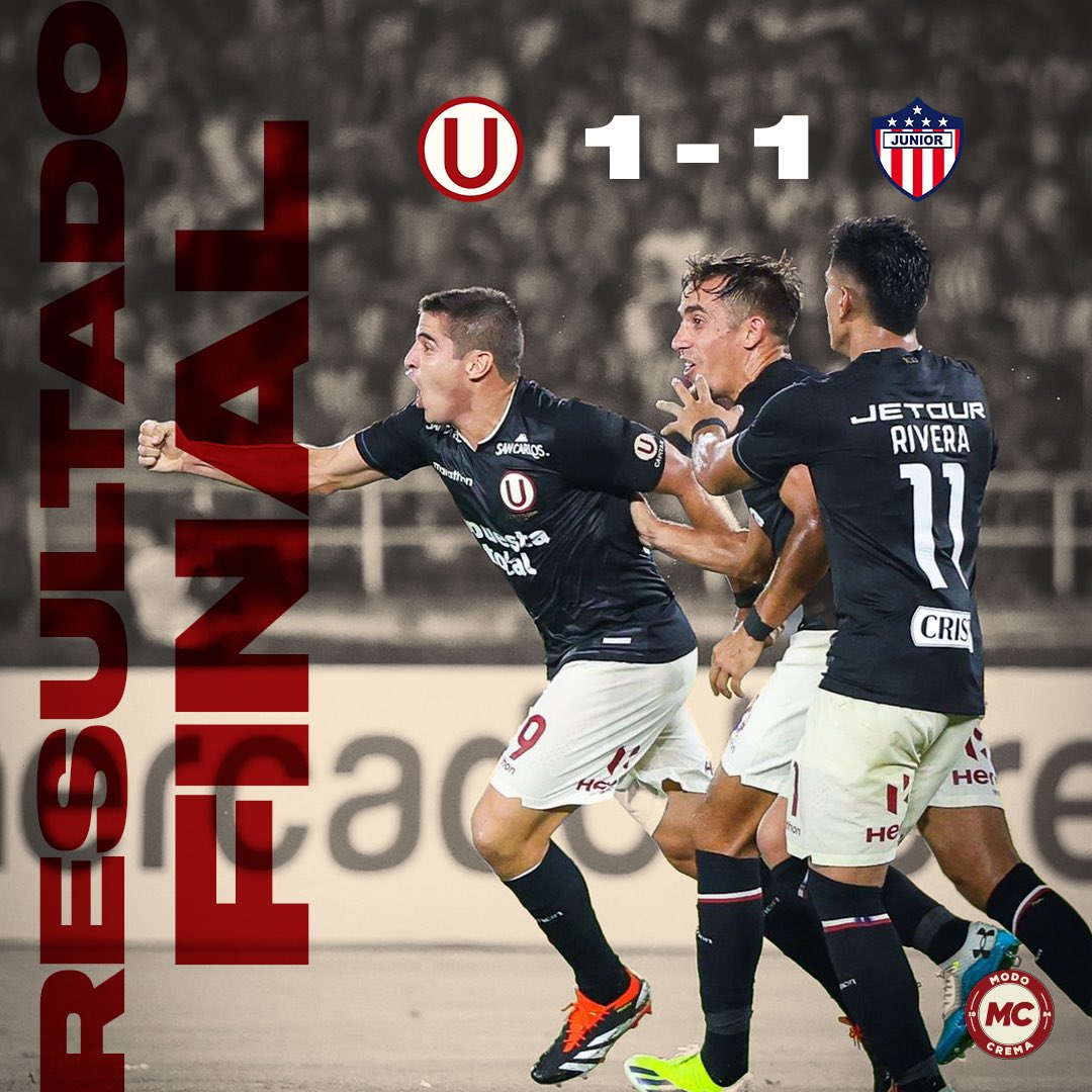 ¡𝗘𝗠𝗣𝗔𝗧𝗘 𝗘𝗡 𝗕𝗔𝗥𝗥𝗔𝗡𝗤𝗨𝗜𝗟𝗟𝗔! 👊🏻 Universitario de Deportes empató 1-1 ante Junior en su visita a Barranquilla por la segunda fecha de la Copa Libertadores . 👟: Aldo Corzo #ModoCrema #VamosCremas #Los100DelÚnicoGrande #YdaleU