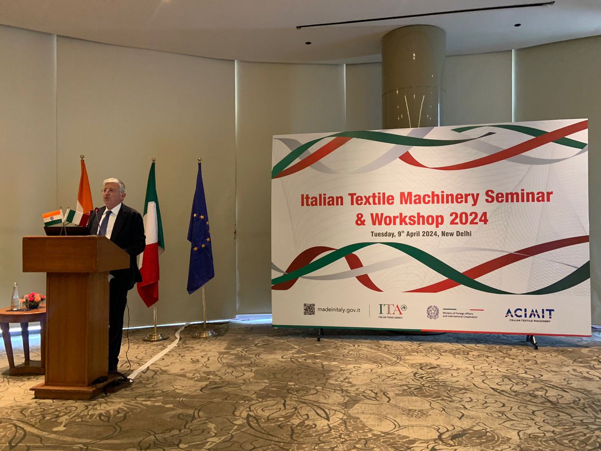 Welcome remarks by Ambassador Vincenzo de Luca at “Italian textile machinery workshop” organised by @itanewdelhi_ and @acimit .H. E. has highlighted the importance of the support to Made in Italy given by the entire institutional Italian network in India 🇮🇹🤝🇮🇳