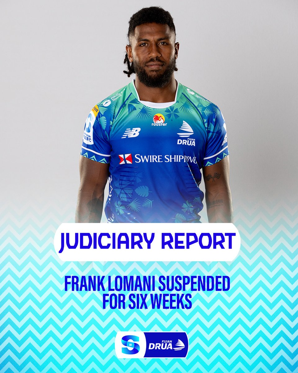 JUDICIARY UPDATE: Frank Lomani has been suspended for six weeks following a red card against the Rebels in #SuperRugbyPacific round 7.