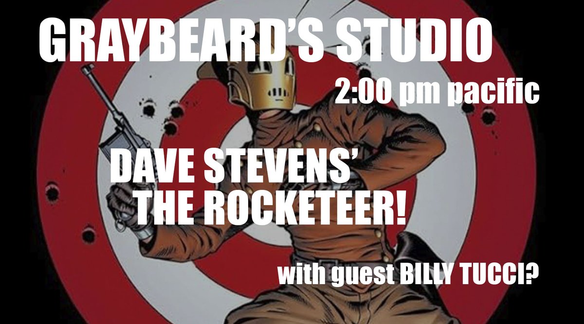 We are thrilled to be paying tribute to the great Dave Stevens on #GraybeardsStudio tomorrow at 2:00pm pacific. The #Rocketeer! Will @BillyTucci show up? Tune in to find out! @dwamsart @gmartinink @comickelsey youtube.com/watch?v=9QZDGY…