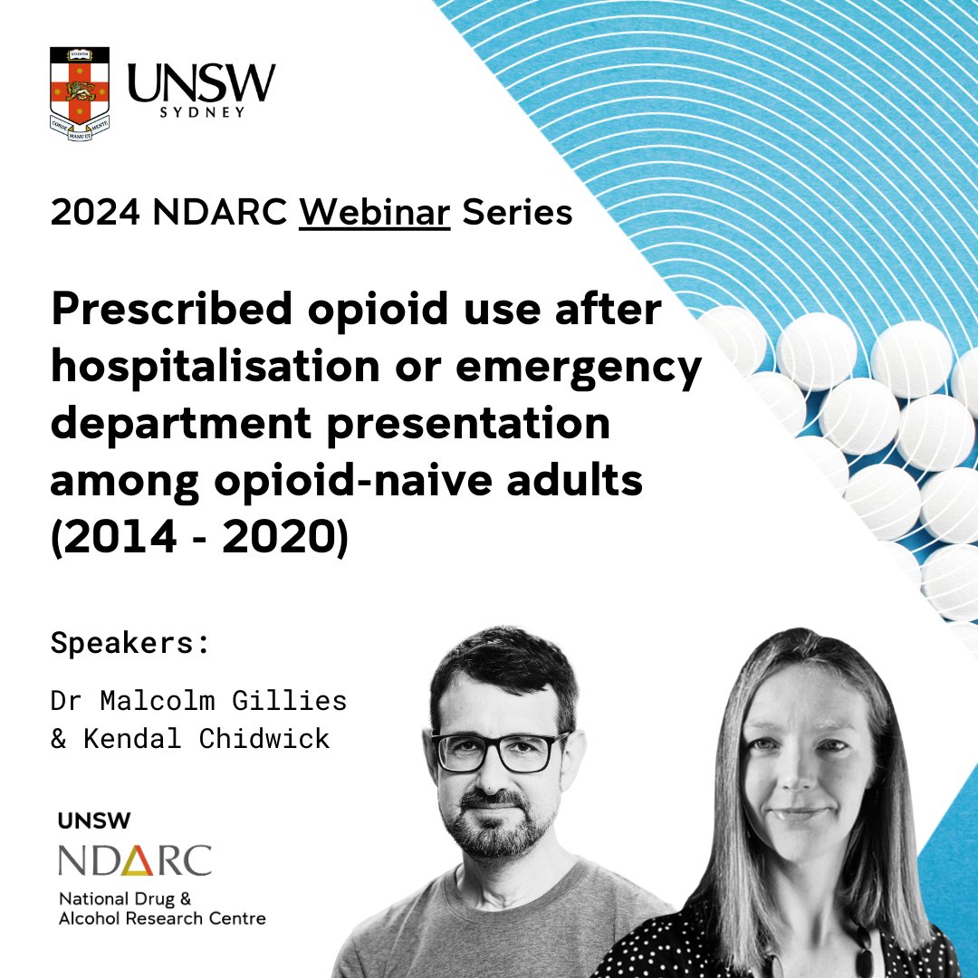 Our webinar series continues... 🖥️ Join Dr Malcolm Gillies & Kendal Chiswick this week to learn more about their latest research in prescription #opioids 📍Thurs 11 April 2024 at 3pm (AEST) online Register here ➡️ us06web.zoom.us/webinar/regist…