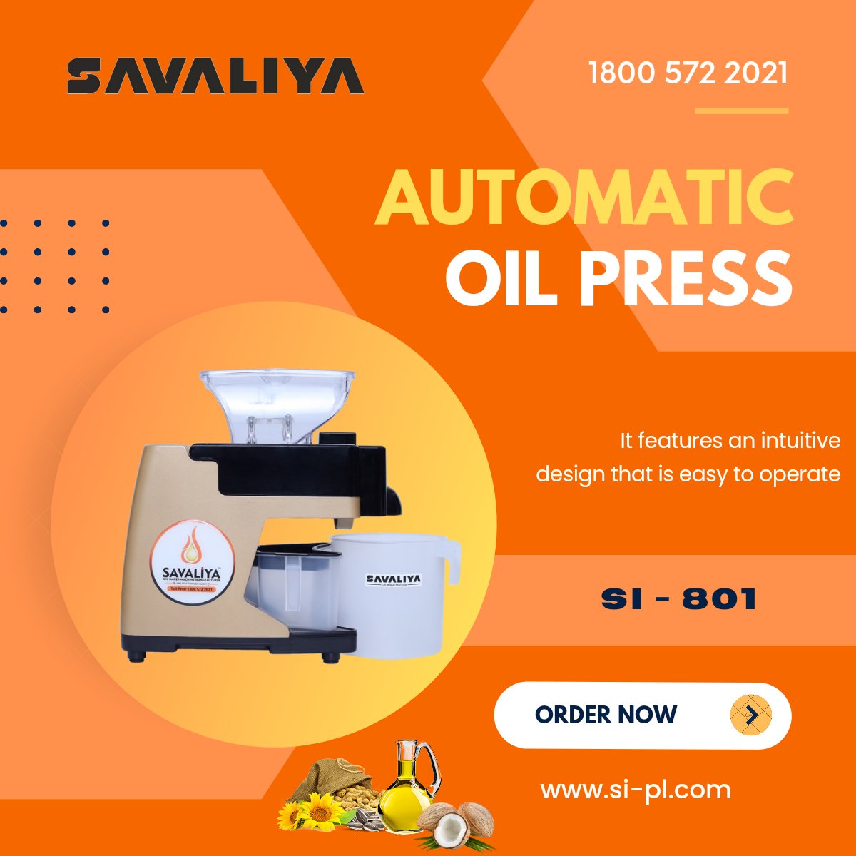 It features an intuitive design that is easy to operate, making it suitable for both commercial and home use.

  #savaliyaoilmakermachine  #oilmakermachine #oilpressmachine #oilextractionmachine #oilexpeller #OilMakingMachine #oilpress #coldpressoilmachine #coldpressed #peanutoil