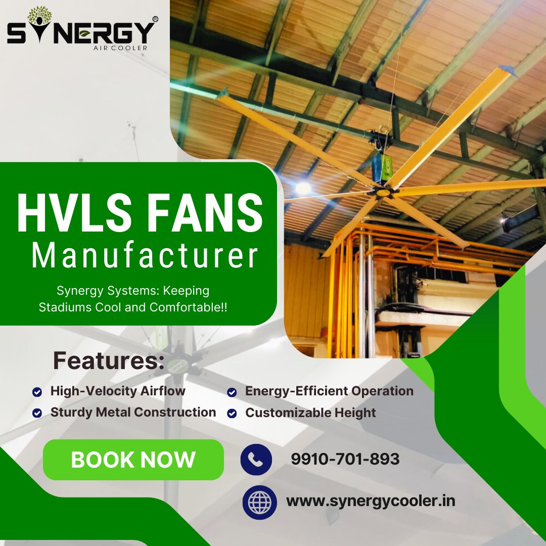 Maximize employee comfort and productivity in large companies with Synergy Systems Industrial HVLS Fans. Our fans offer powerful airflow and efficient cooling, ensuring a conducive work environment even in spacious industrial settings.

#SynergyCooler #HVLSFans