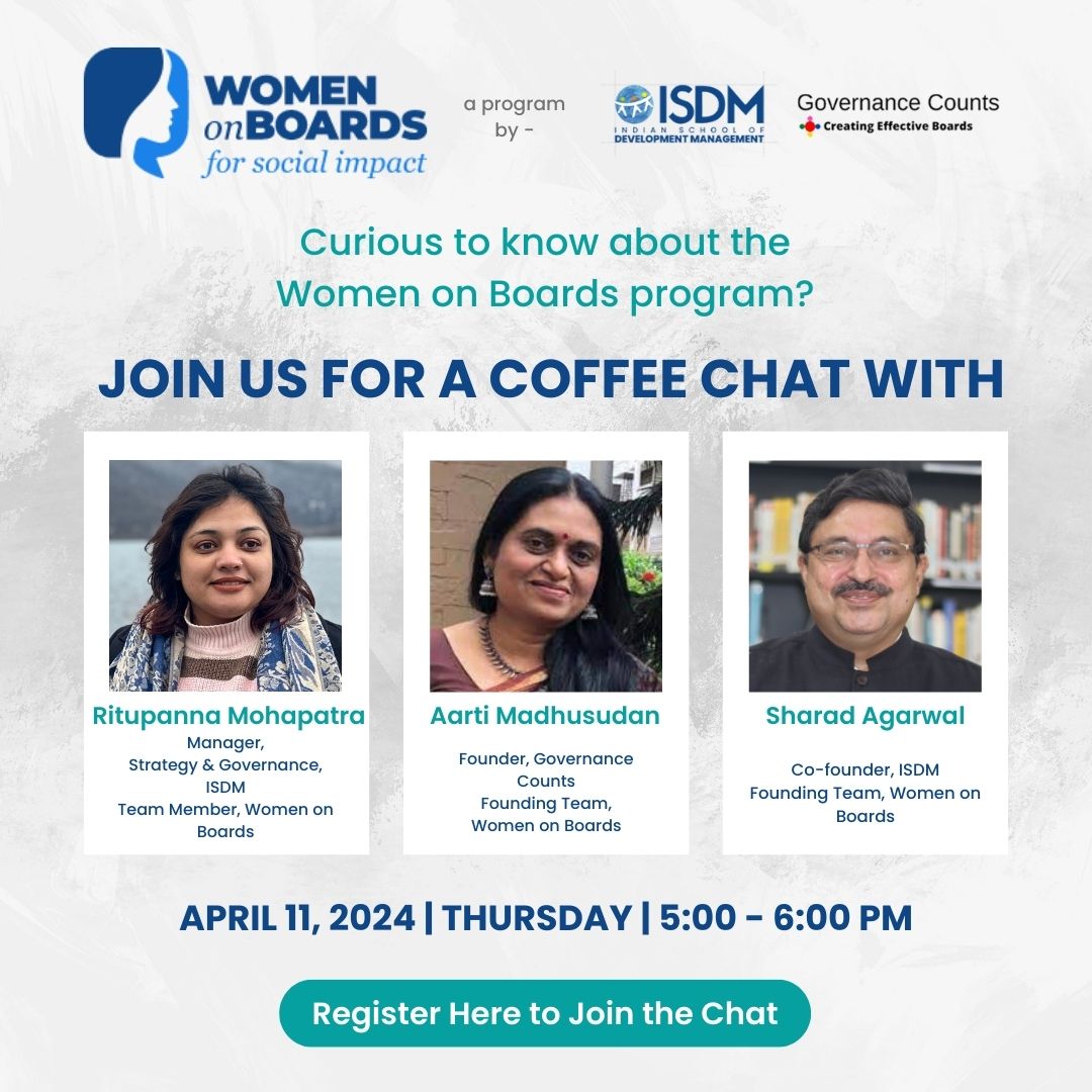 Join us for an insightful coffee chat! Dive into the genesis of the program with an article by Neera Nundy &amp; Aarti Madhusudan. 
Register now: shorturl.at/GMSZ3

Applications for Cohort 5 open until May 15, 2024. #WomenOnBoards #GenderEquality #LeadershipJourney