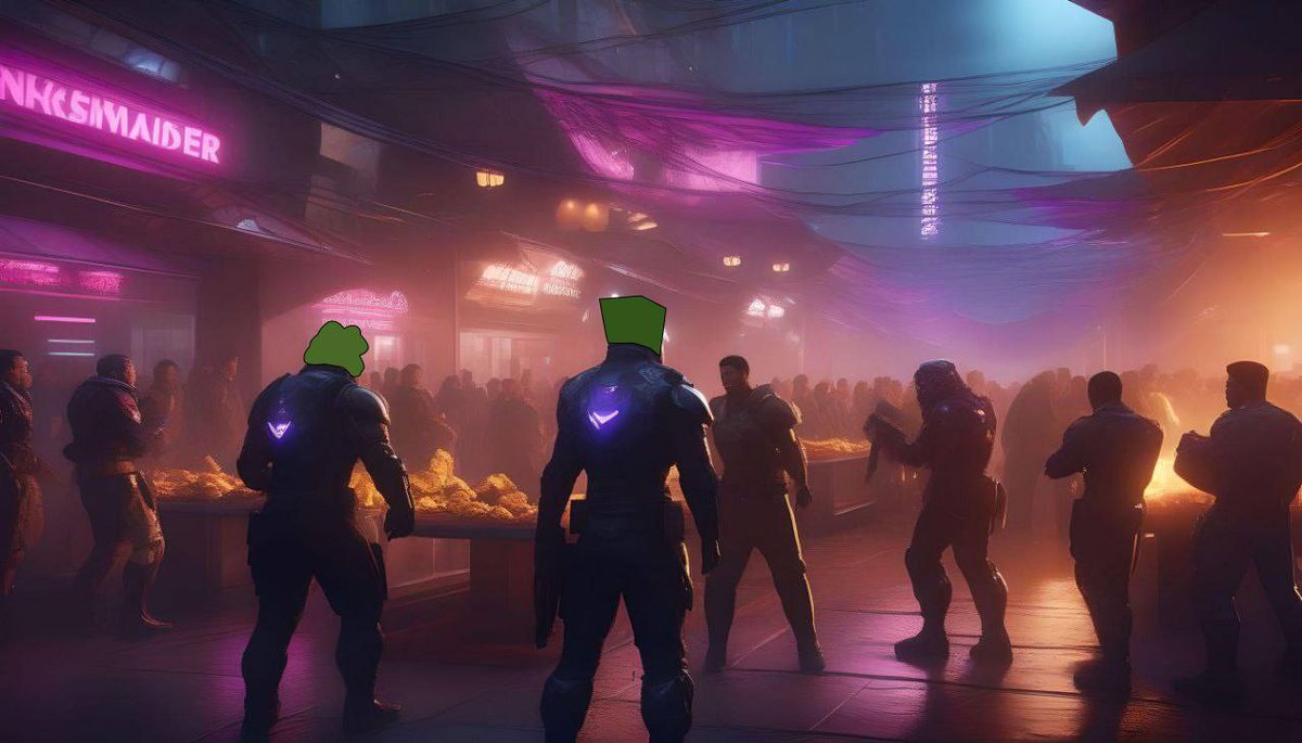 Caught in the cosmic crossfire! In the bustling lanes of an alien market, $Mone and $Pepe stand their ground. 

Heroes leap into action, defending harmony against chaos. ✨👊 

Check out MONE-USDT trading on OrangeX: [orangex.com/spot/MONE-USDT…] 🌟

#MoneAdventures
#GalacticShowdown