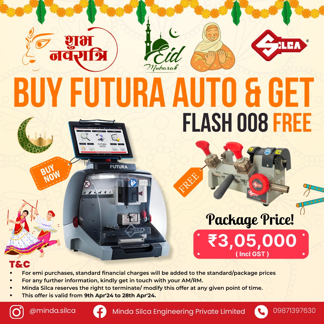 Minda Silca invites you to celebrate the festive season with us. 
Buy FUTURA AUTO and Get FLASH 008 absolutely free!

#MindaSilca #Silca #FestiveSeason #ComboOffers #Eid #Navratri