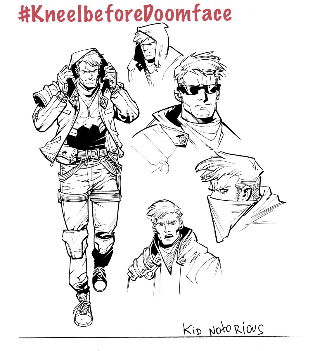 Initial character design for Spam, aka Kid Notorious, one of the two main heroes in #KneelBeforeDoomface, coming soon! #doomface #doomfaceiscoming #Spam #KidNotorious #makecomics #makeindiecomics #crowdfunding #crowdfundingcampaign #crowdfundingcomics