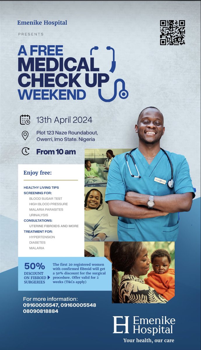 Free medical checkup at the Emenike Hospital. 

If you are in Owerri, please take advantage of this.